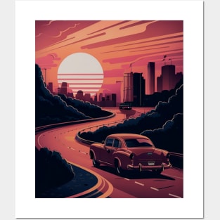 vintage aesthetic retro sunset classic car vibes Posters and Art